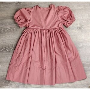 Vintage Monday's Child Girls Dress Pink Puff Sleeve Bow Back Made in USA Size 6X